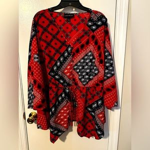 Lane Bryant plus size Bandana Paisley Print Peasant Blouse 18/20 Red and black